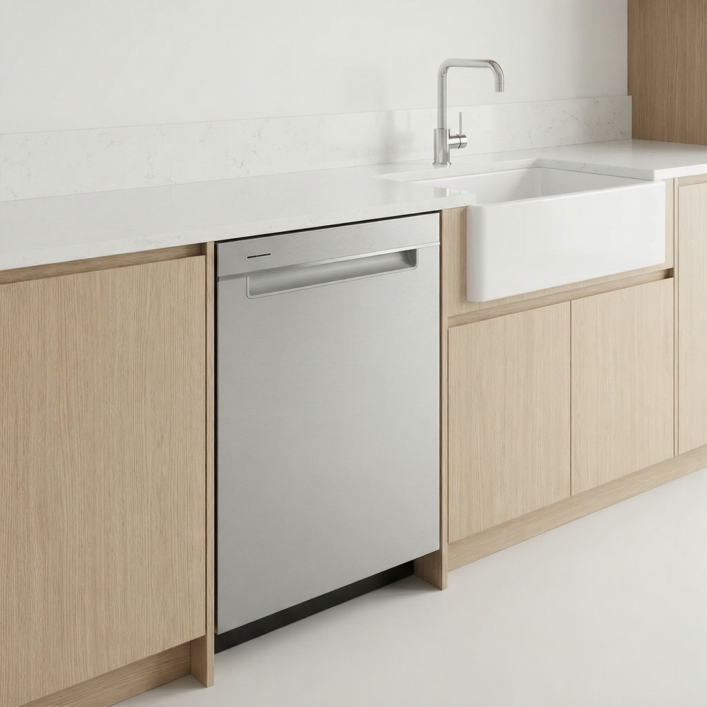 Built-in Samsung dishwasher in a modern kitchen island.